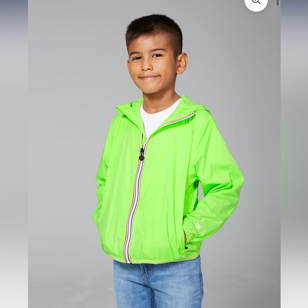 KIDS SZ 6Y BRAND: O8 FLUORESCENT GREEN WATERPROOF WINDBREAKER
